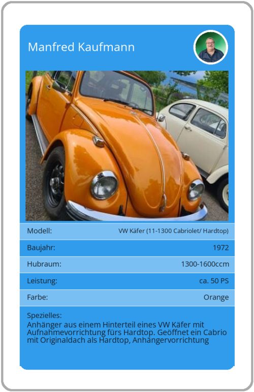 Quartett-Karte VW Käfer (11-1300 Cabriolet/ Hardtop)