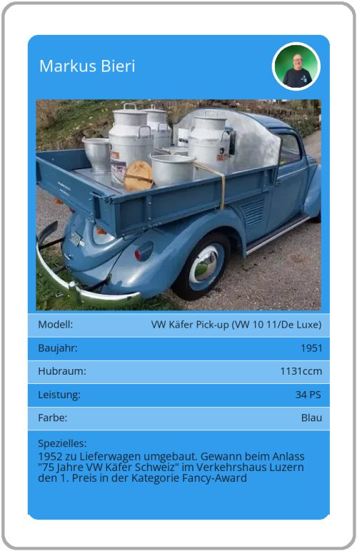 Quartett-Karte VW Käfer Pick-up (VW 10 11/De Luxe)