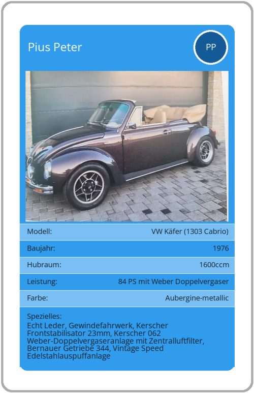 Quartett-Karte VW Käfer (1303 Cabrio)