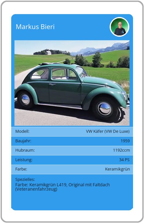 Quartett-Karte VW Käfer (VW De Luxe)
