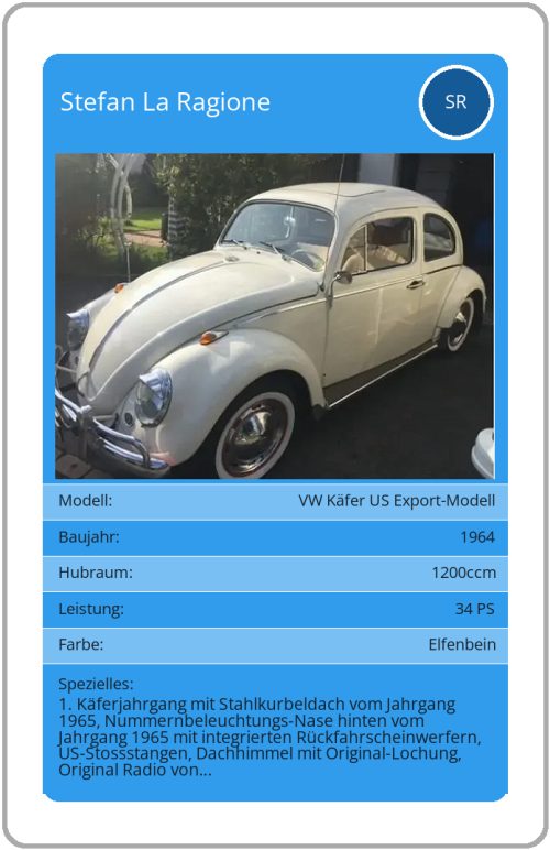 Quartett-Karte VW Käfer US Export-Modell